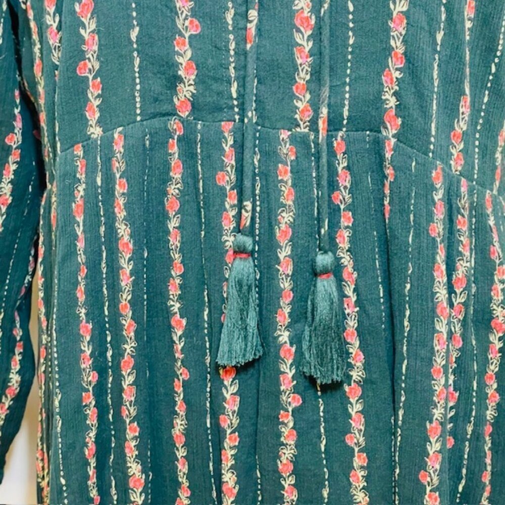 Roller Rabbit Hunter Green Floral Cotton Block Print Maxi Dress Mateaus Medium - Picture 4 of 11
